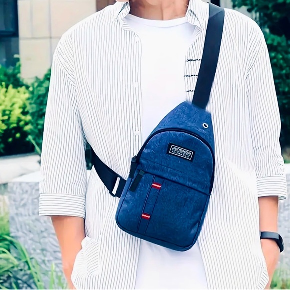 New - Sporty & Stylish Unisex Oxford Crossbody Chest Bag - Blue - Picture 5 of 5